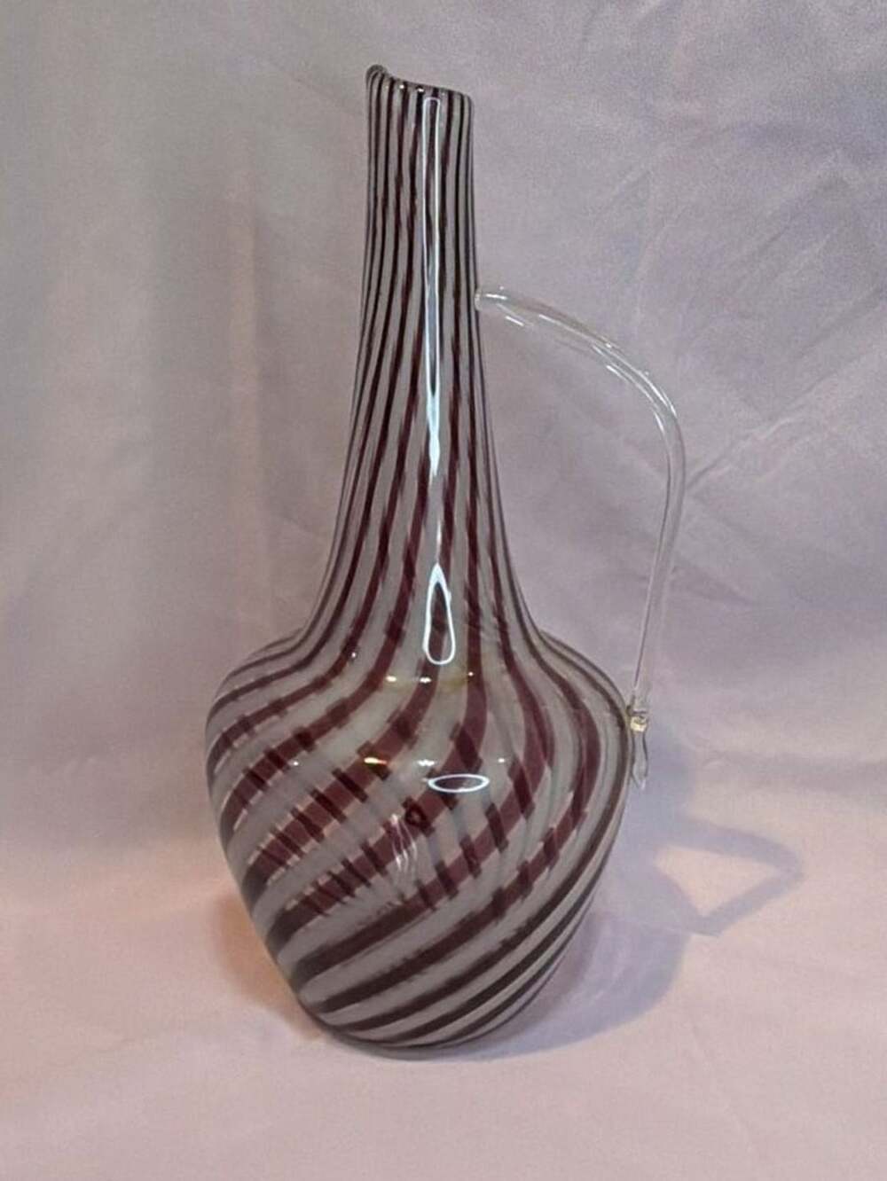 Victorian Blown Glass Burgundy Striped Pitcher Vase